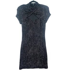 VTG 90s Black Mini Party Dress Women 10 Slinky Glitter Sheer Witchy Goth Holiday